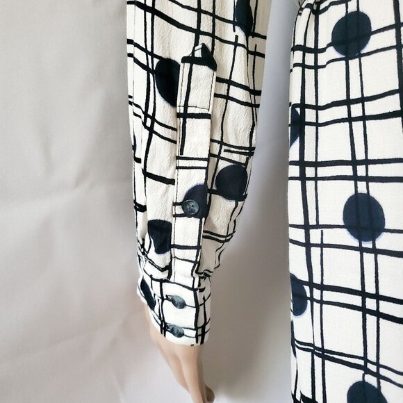 Cynthia Steffe Women's Navy Blue Polka Dot Plaid White Shirt Shift Dress Size 2 - Picture 6 of 14